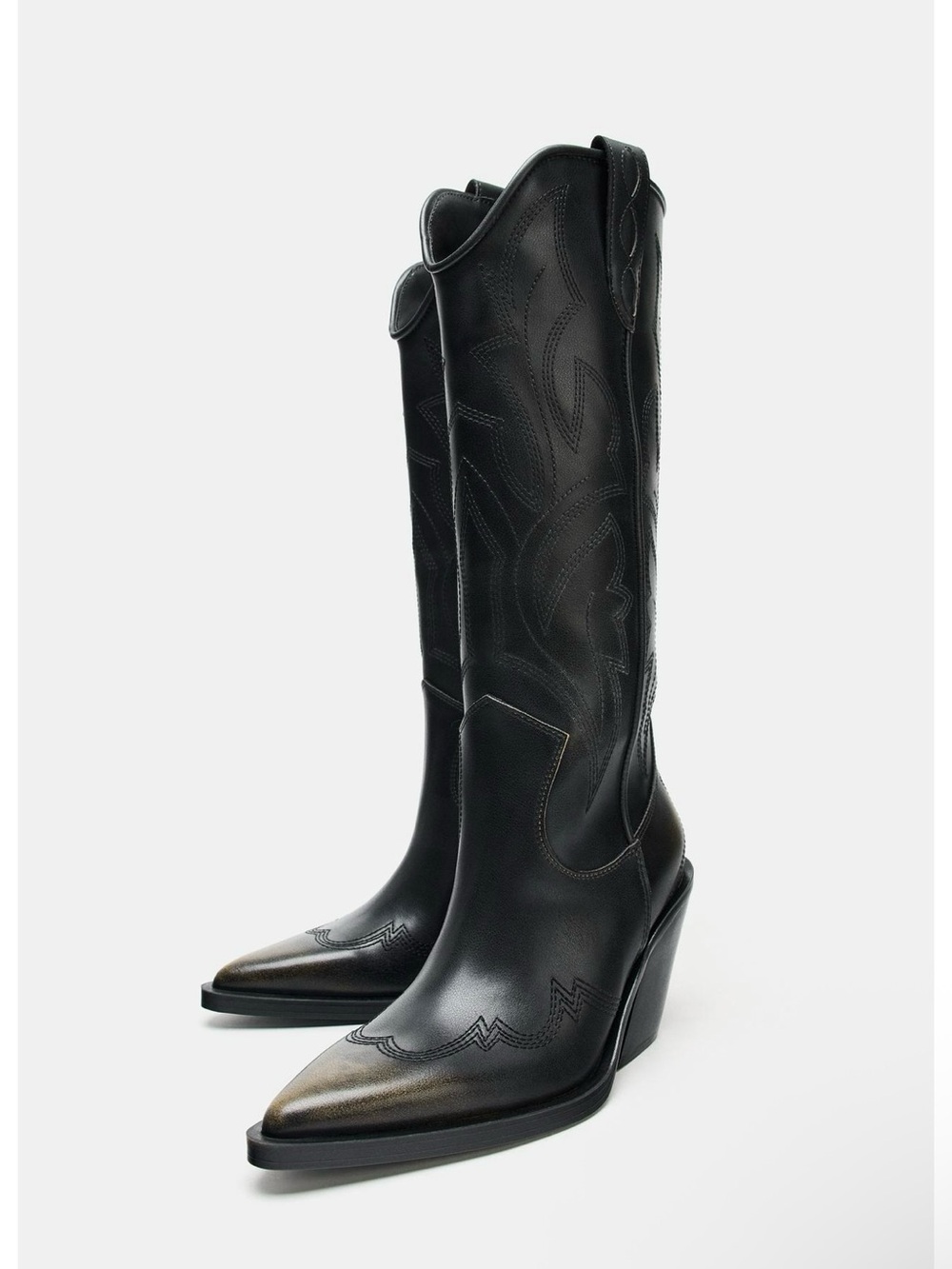 Zara Black Pointed-Toe Western Boots